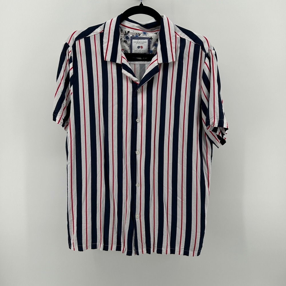 Denim & Flower Ricky Singh Short Sleeve Striped Casual Button Down L 4th of July